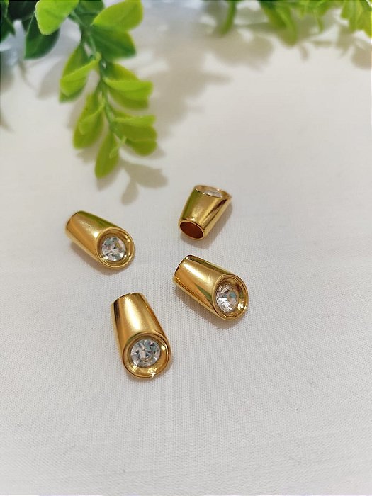 Ponteira com strass Ouro, abertura 7mm (2 un)