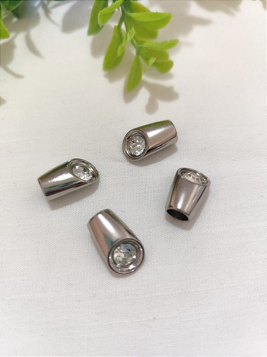 Ponteira com strass Níquel, abertura 7mm (2 un)