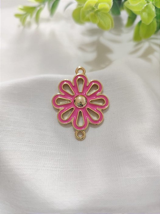 Entremeio Flor 38mm Resinado Pink Ouro (un)