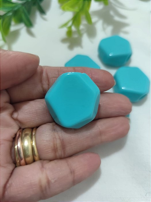 Conta Resina Geométrica 25mm Turquesa, furo 6mm (4un)