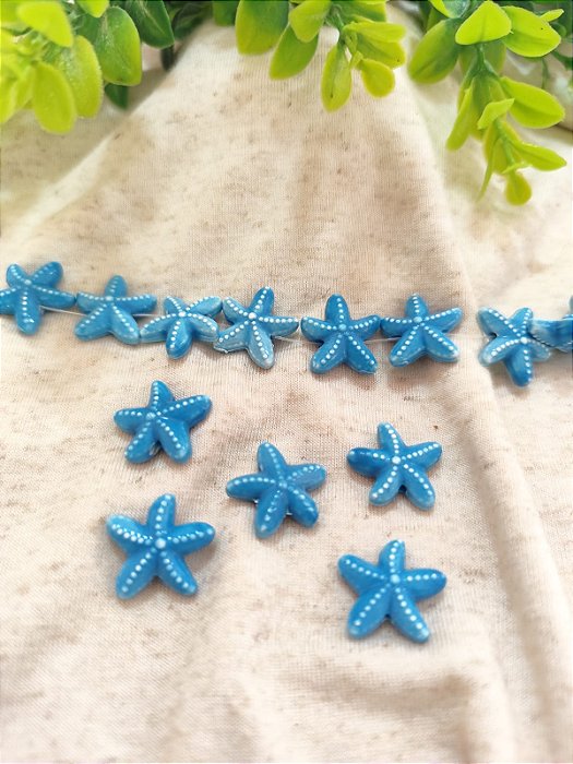 Estrela do Mar Porcelana Passante 20mm Azul, furo 1mm (un)