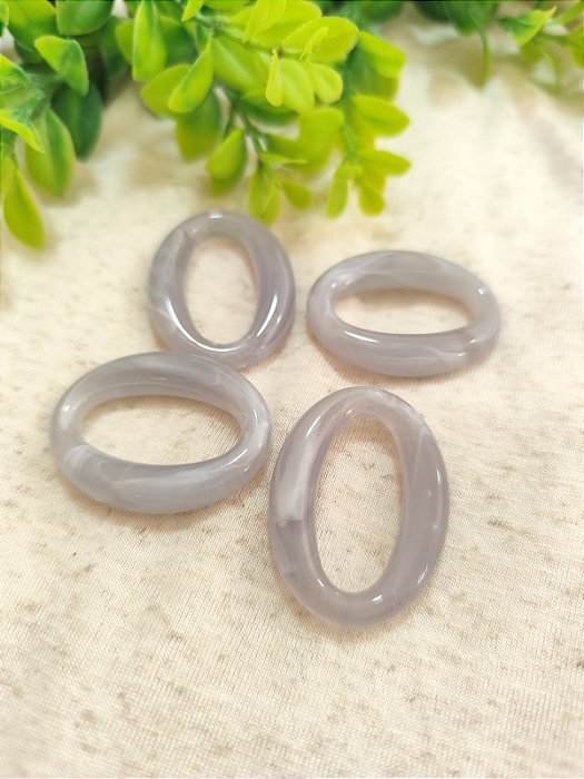Entremeio Resina Oval 39mm Cinza Mesclado (4un)