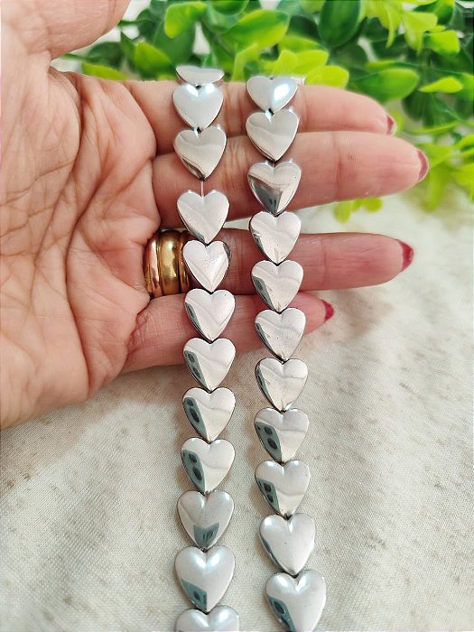 Coração Hematita Prata 10mm (5un)