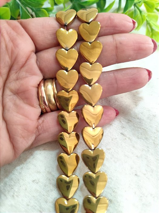 Coração Hematita Dourada 10mm (5un)