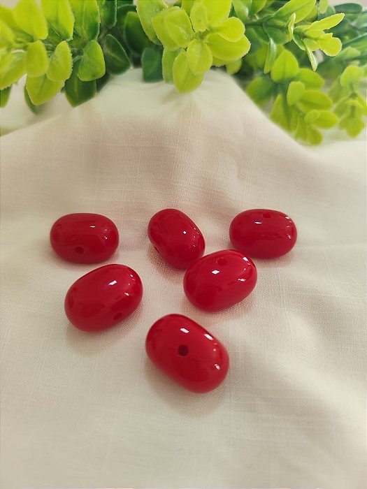 Conta de Resina 15mm Vermelho, furo 3mm (4un)