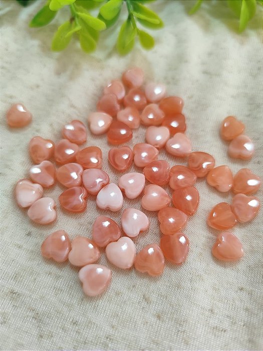 Coração Passante Resina 9mm Salmon Mesclado (10gr -Aproximadamente 49un)