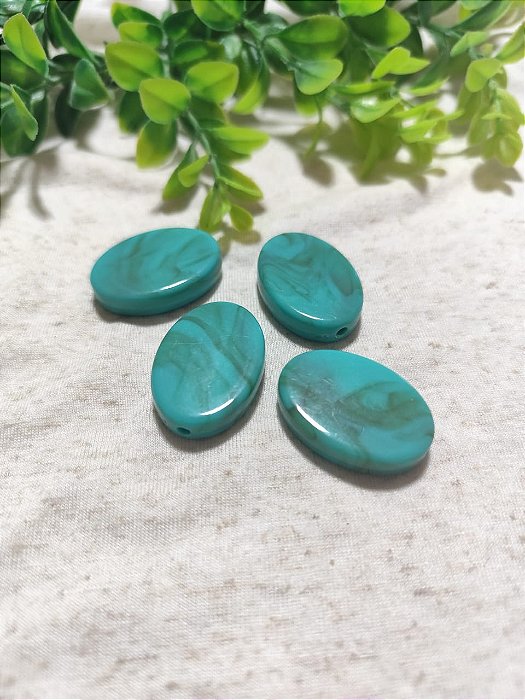 Conta de Resina Oval 24mm Turquesa Mesclada (4un)