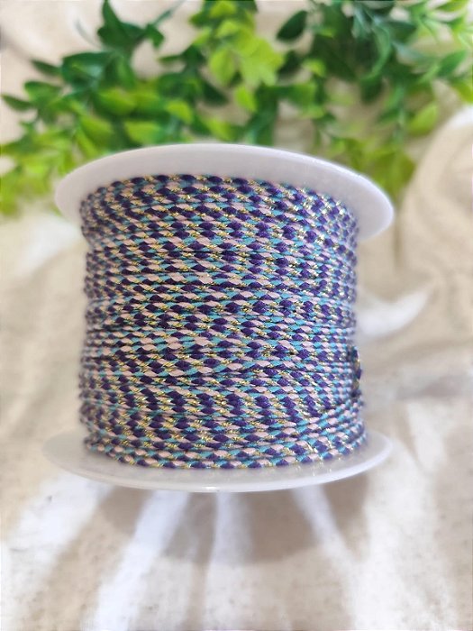 Cordão de Algodão Trançado 2mm Roxo com Nude (metro)