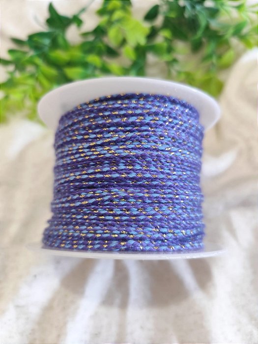 Cordão de Algodão Trançado 2mm Roxo com Azul Claro (metro)