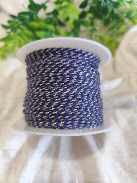 Cordão de Algodão Trançado 2mm Roxo com dourado (metro)