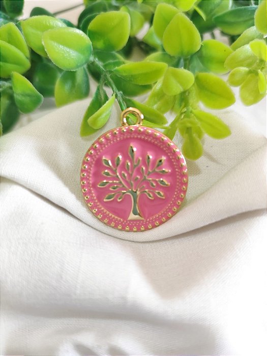 Pingente Árvore da Vida Resinado Pink Ouro (1un)