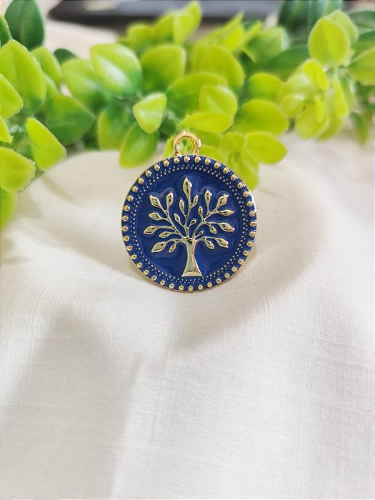 Pingente Árvore da Vida Resinado Azul Ouro (1un)