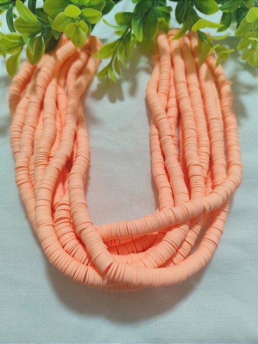 Disco de Fimo Emborrachado 8mm Laranja Flúor (1 fio - Aproximadamente 350un)