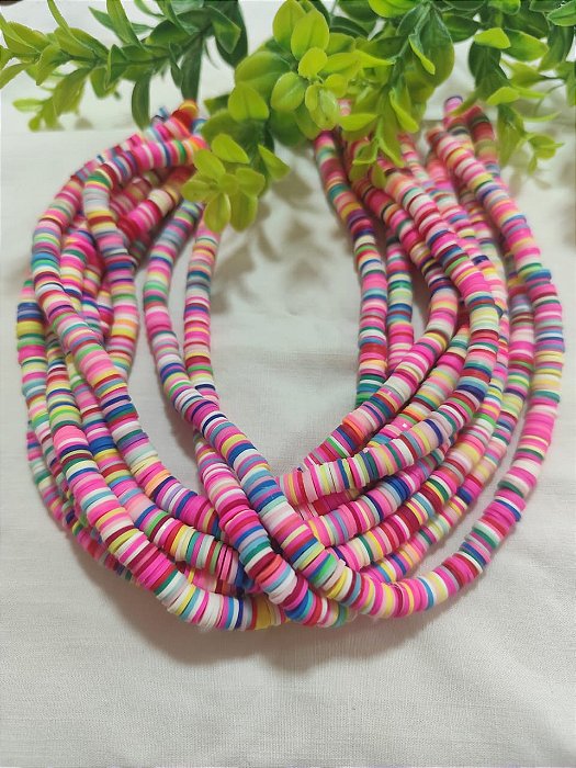 Disco de Fimo Emborrachado 8mm Coloridos Pink (1 fio - Aproximadamente 350un)