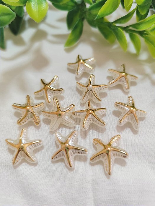 Estrela do Mar pérola de abs com dourado 20mm (10gr - Aproximadamente 13un)