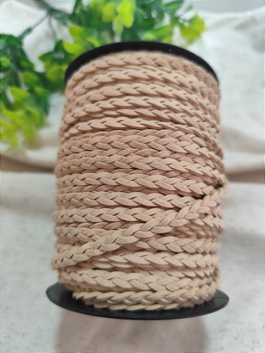 Cordão de Camurça Trançado 5mm Nude (metro)