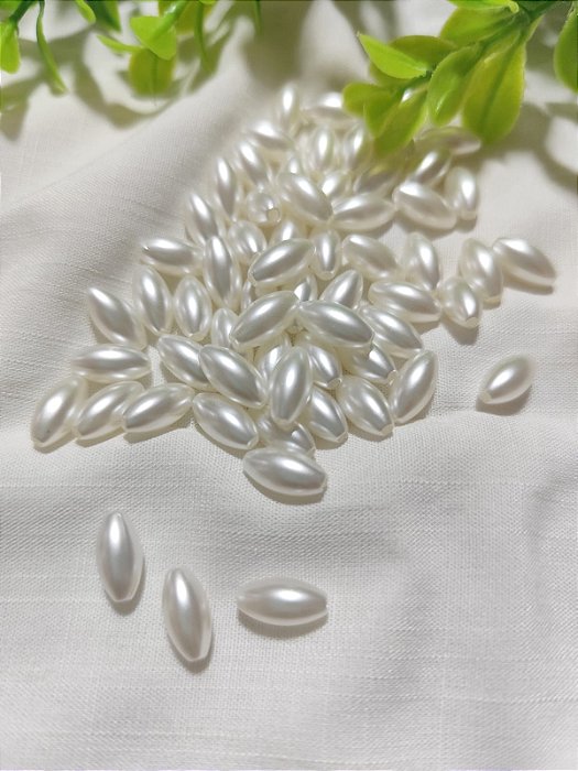 Pérola de ABS Arroz Marfim 12mm (10gr - Aproximadamente 60un)
