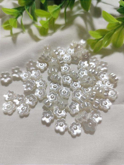 Flor Passante Pérola ABS 8mm Marfim (10gr - Aproximadamente 33)