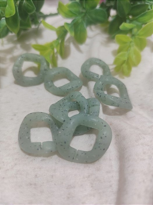 Elo de Resina Quadrado Turquesa Mesclado Fosco 30mm, abertura 15mm (4un)