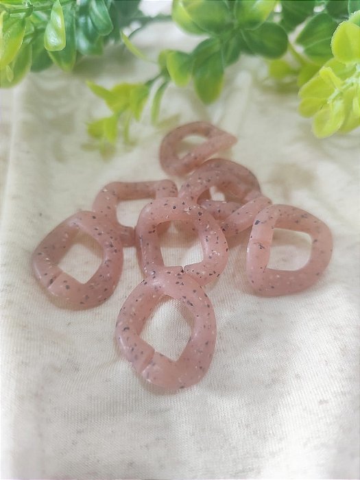 Elo de Resina Quadrado Rosê Mesclado Fosco 30mm, abertura 15mm (4un)