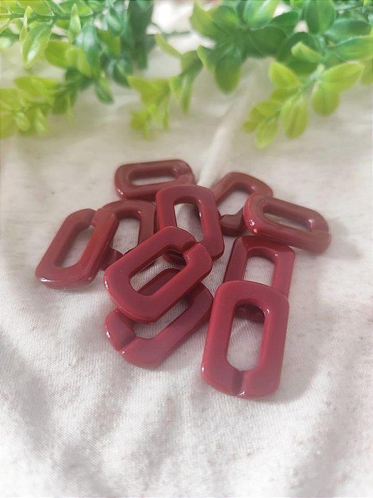 Elo de Resina Retangular 30mm Vinho Queimado abertura 18mm (6un)