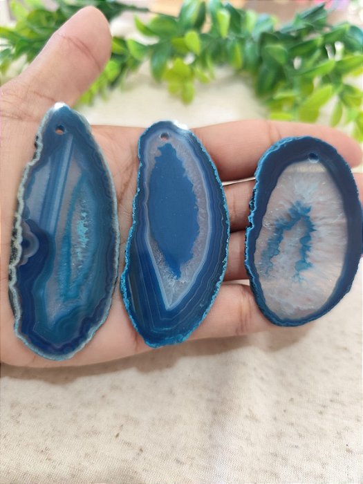 Pingente Chapa de Ágata Azul (Un - Tamanhos Variados)