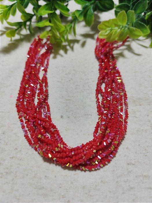 Cascalho de Cristal 3mm Vermelho (1 fio - 35cm)