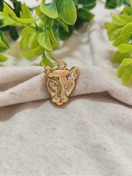 Pingente Leopardo Ouro 30mm, com strass nos olhos (un)