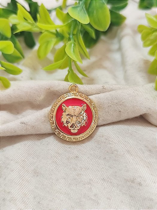 Pingente Leopardo 30mm Ouro, resinado Vermelho (un)