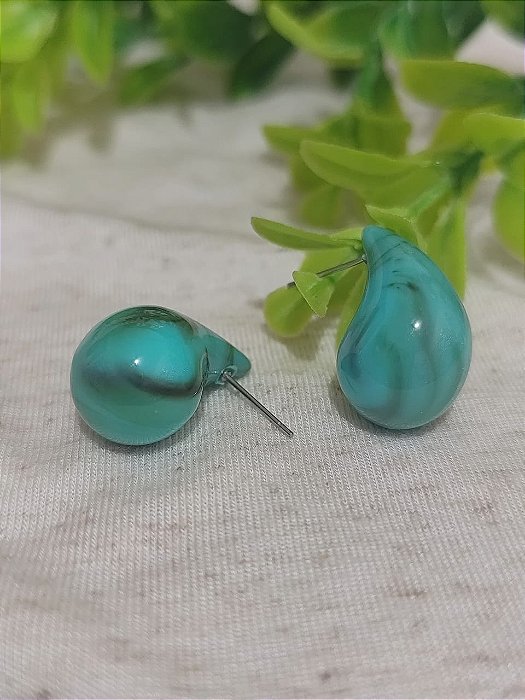 Brinco Resina Gota P Turquesa Mesclado (par)