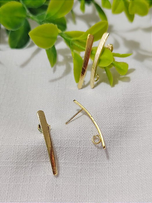 Brinco Palito 19mm Ouro Lixado, com argola articulada embutida (par)