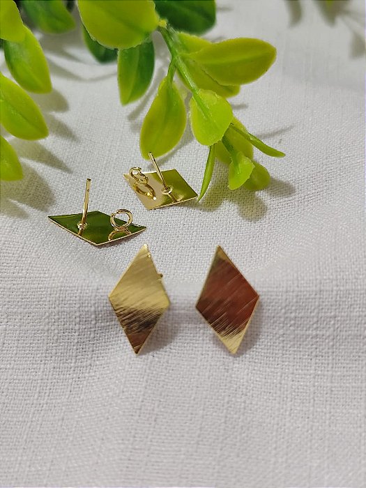 Brinco Losango 19mm Ouro, com argola articulada embutida (par)