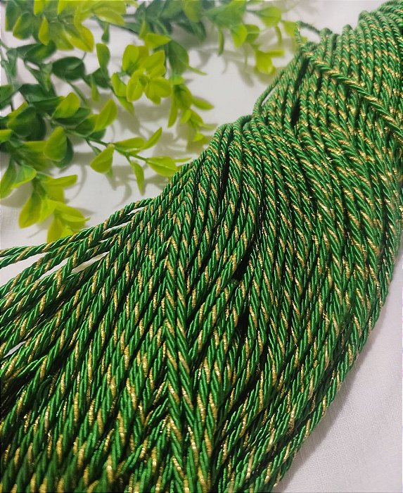Cordão Marroquino Verde Bandeira com Dourado 3mm (mt)