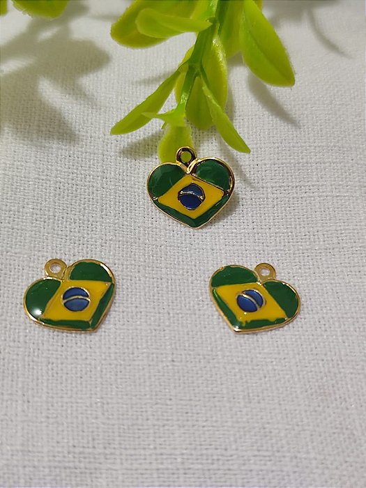 Pingente Coração Brasileiro 14mm Ouro (un)