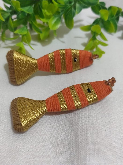 Pingente Peixe Artesanal Laranja com Dourado 8,5cm (un)