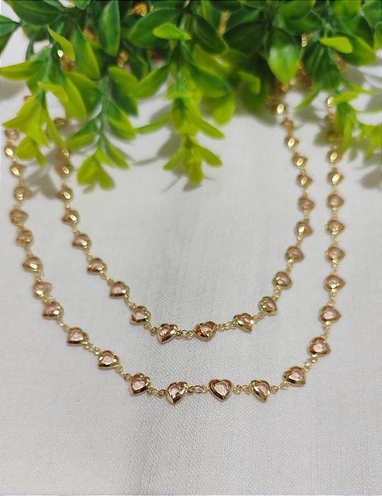 Corrente Zircônia Coração 8mm Champagne Ouro (metro)