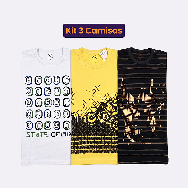 Kit 3 Camisetas Infantil Malha Algodão