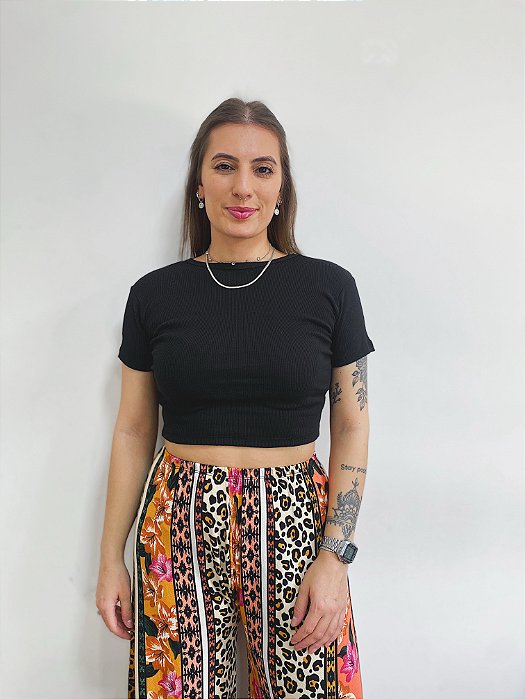 Cropped manguinha canelado