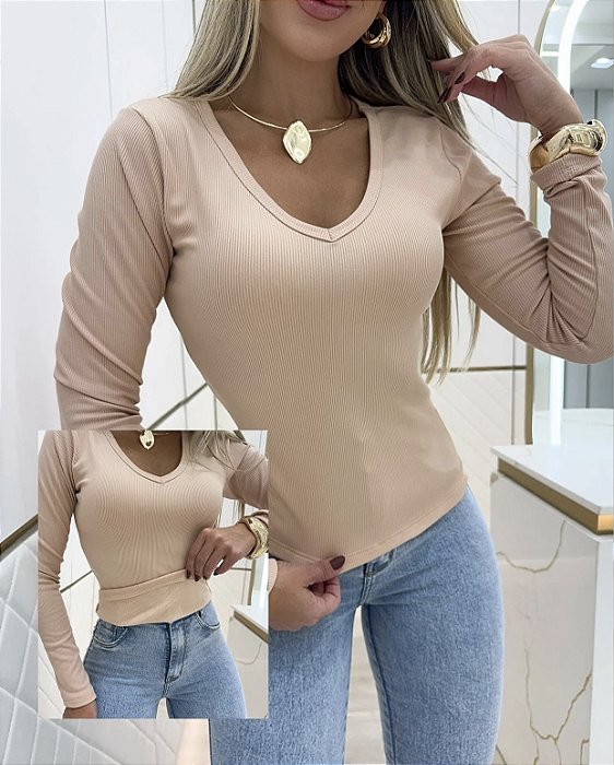 Blusa gola V peluciada