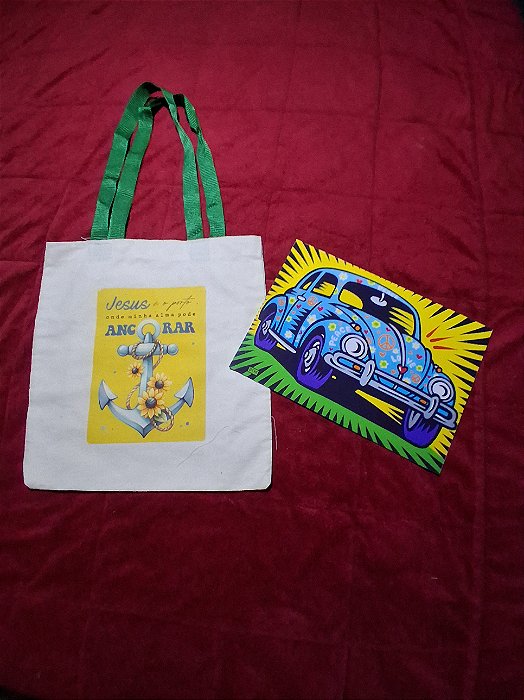 kit sacola ecobag + placa decorativa de MDF