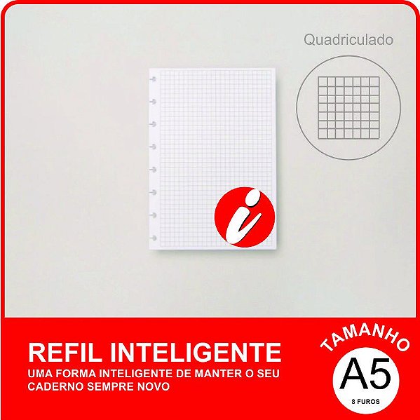 Refil Inteligente A5 Quadriculado 90g/m² com 50 folhas