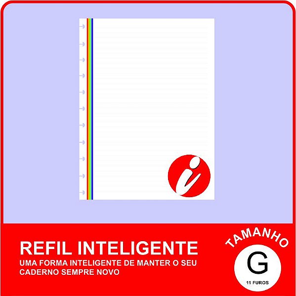 Refil Inteligente Grande Pautado Arco-Íris 90g/m² com 50 folhas