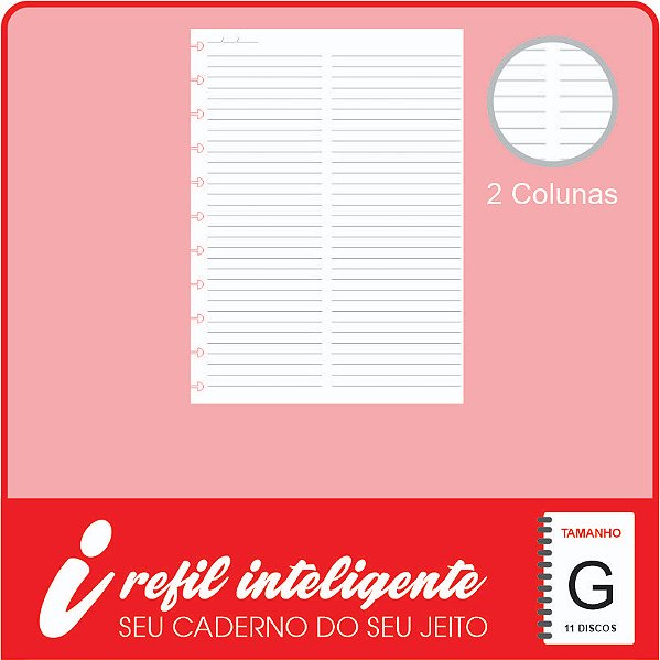 Refil Inteligente Grande Anotações com 2 Colunas Pautado 90g/m² 50 folhas