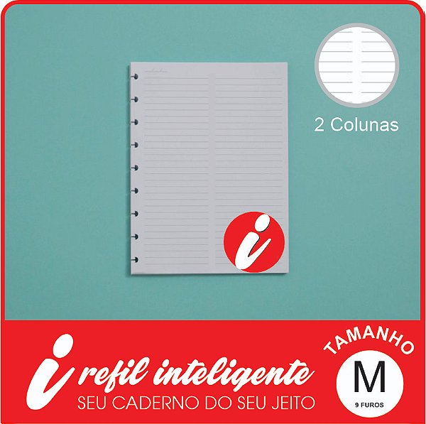 Refil Inteligente Médio Anotações com 2 Colunas Pautado 90g/m² 50 folhas