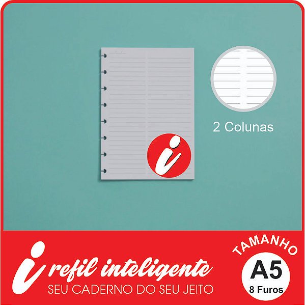 Refil Inteligente A5 Anotações com 2 Colunas Pautado 90g/m² 50 folhas