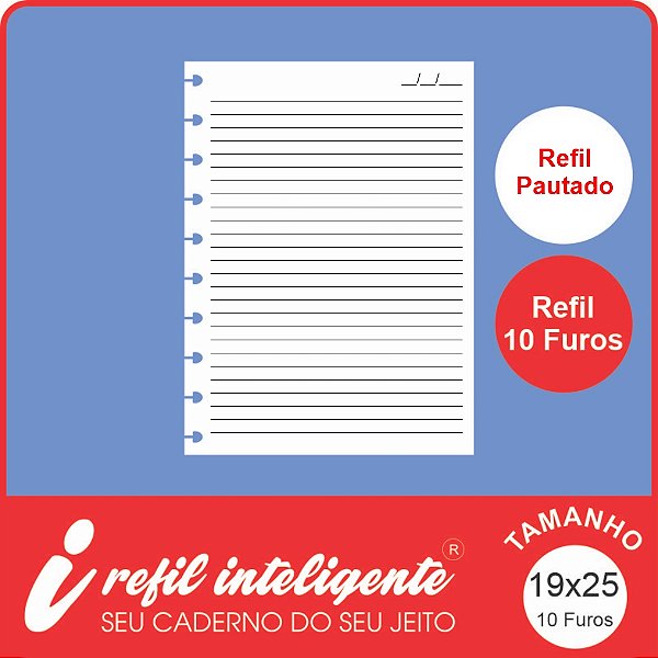 Refil Inteligente Grande Pautado 90g/m² 10 furos com 100 folhas