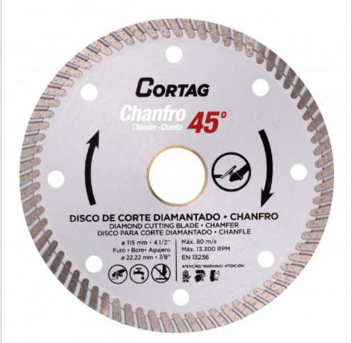 Disco de Corte Diamantado Chanfro 45 115 mm Esmerilhadeira Cortag