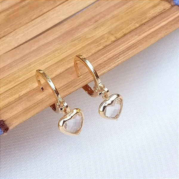 Brinco Argolinha Click Zircônias Coração