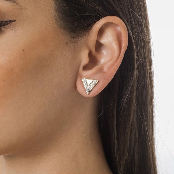 Brinco Geometrico Triangulo com Zirconias