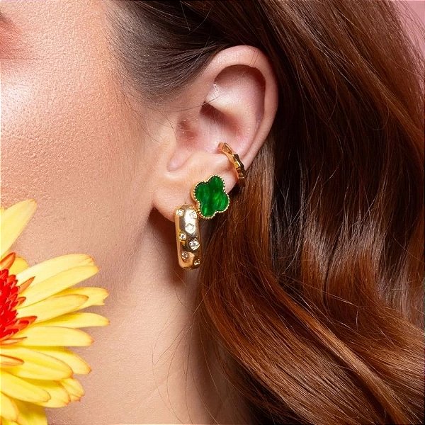 Brinco em Formato de Trevo Verde